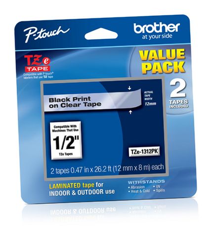 Brother TZE1312PK Genuine P-Touch Black Print on Clear Standard