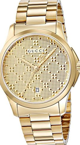 GUCCI ゴールド アナログ時計 Gucci YA126461A G-Timeless Yellow Gold Diamond Pattern Dial Unisex