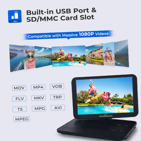 Naviskauto 17.5 inch Portable Blu-Ray DVD Player with 15.4 inch