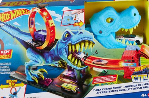 Mattel HKX42 Hot Wheels City T-Rex Chomp-Down Track Set with