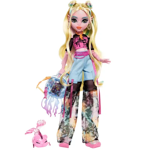 Monster High HXH75 Lagoona Blue Fashion Doll in Mesh Tee with Pet