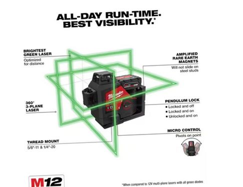 Milwaukee 3632-20 M12 12-Volt Lithium-Ion Cordless Green 250 ft. 3