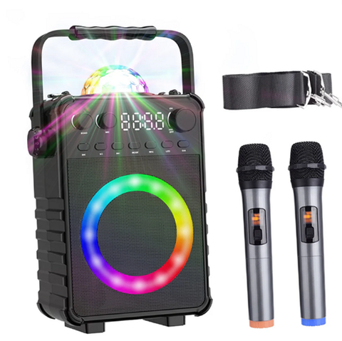 Bonaok T03-BK-MI053AB Karaoke Machine with 2 Wireless Microphones