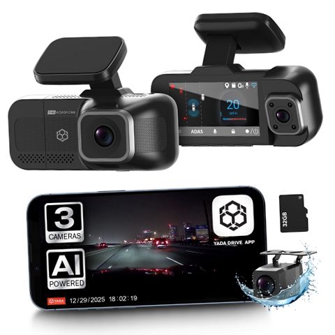 YADA BT534582-6/2 RoadCam AI 3-Channel Dash Cam with AI-Powered