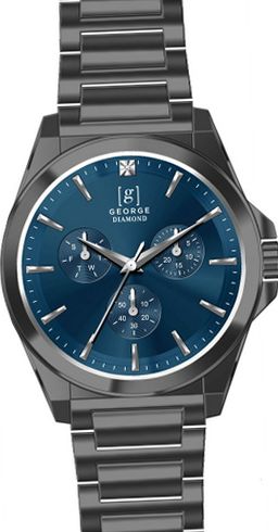 George Men's 41mm Gunmetal Tone Blue Dial Genuine Diamond Bracelet