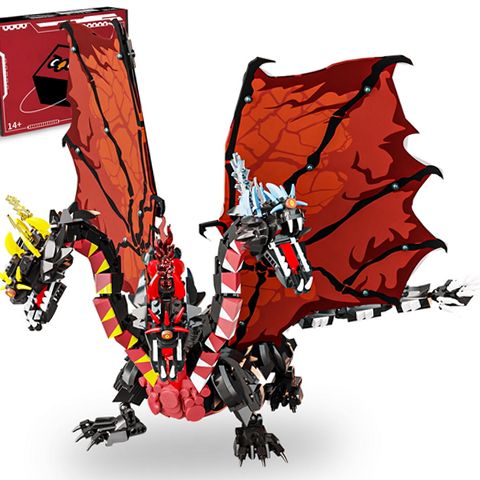 LBUILD RED DRAGONICS カレトヴルッフ3個セット付き QOQ Three-Head Dragon Building Blocks Set, 994 Pieces, Red