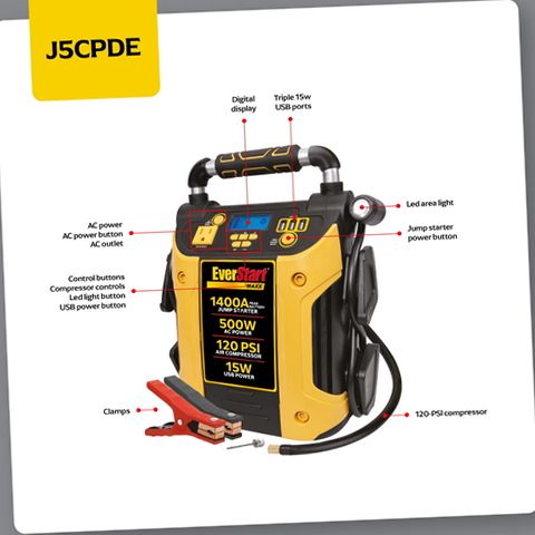 EverStart J5CPDE Jump Starter Power Station 1400 Peak Amps 500W