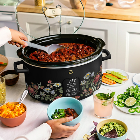 Beautiful 19595 6 Qt Programmable Slow Cooker, Wildflower Black
