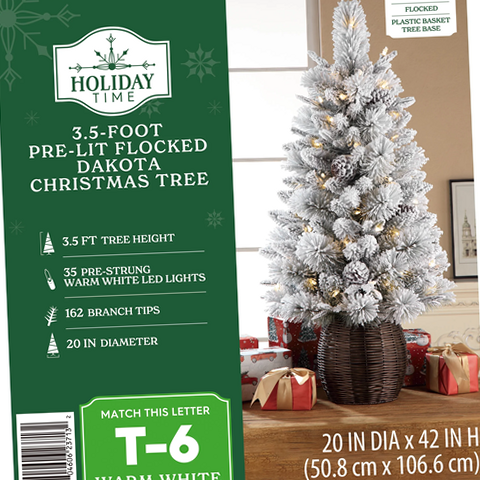 Holiday Time 3.5ft Pre-Lit Dakota Green Flocked Potted Christmas