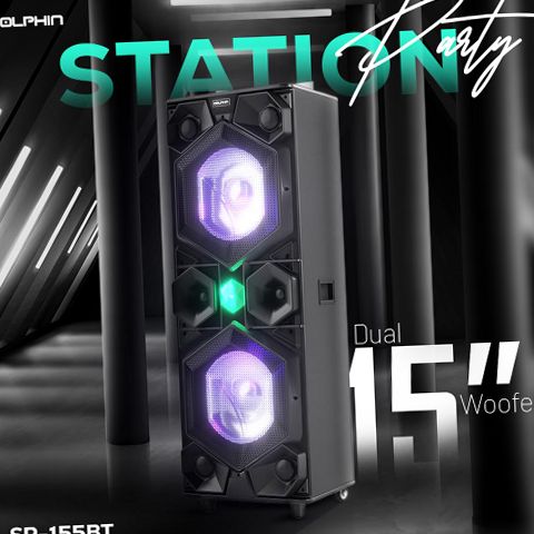 Dolphin SP-155BT Party Station, 7000 Watt Portable Speaker, Dual