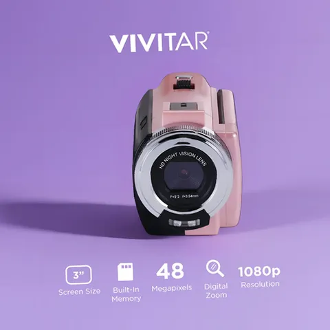 Vivitar DVRE507-PNK PopCam Digital Camcorder, 48MP Full HD 1080p