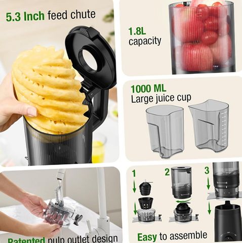 TUUMIIST ジューサー スロージューサーTM-580SJ TUUMIIST TM-580SJ Cold Press Juicer, Slow Squeeze Technology, 5.3