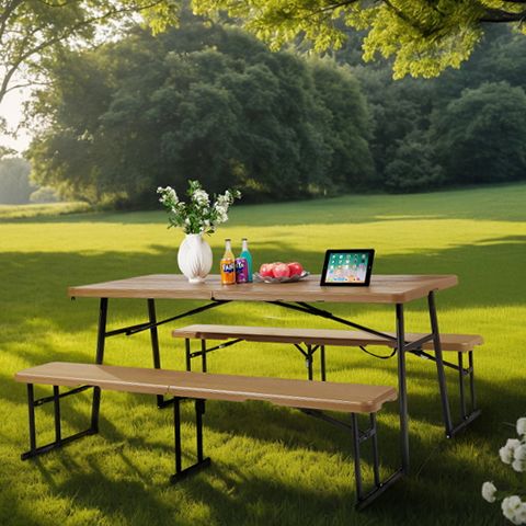 Living & More MSF5362500861DB 6ft Picnic Folding Table Set, Dark