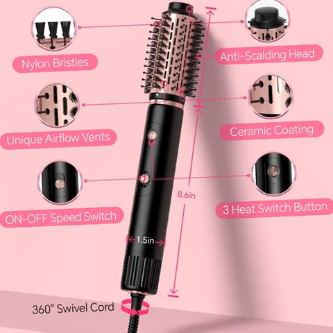 Nicebay Hot Air Brush 4-in-1 Hair Styling Tool with Detachable
