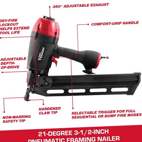 Hyper Tough FN2190V Pneumatic 21-Degree Framing Nailer, Accepts 2