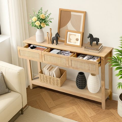 Ktaxon 51 in Modern Rattan Entryway Table with Storage Shelf and 3