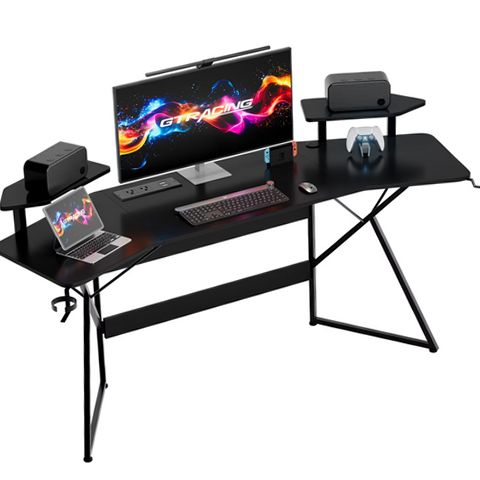 GTRACING GTZ-610-RGB Wing-Shaped Gaming Desk with Power Outlet