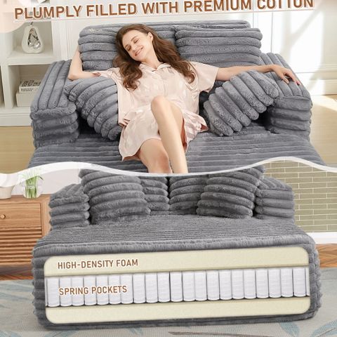 Muumblus Oversized Chaise Lounge Chair, Plush Corduroy Upholstered
