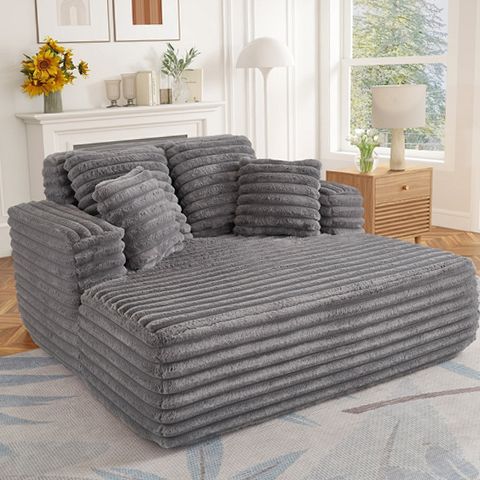 Muumblus Oversized Chaise Lounge Chair, Plush Corduroy Upholstered