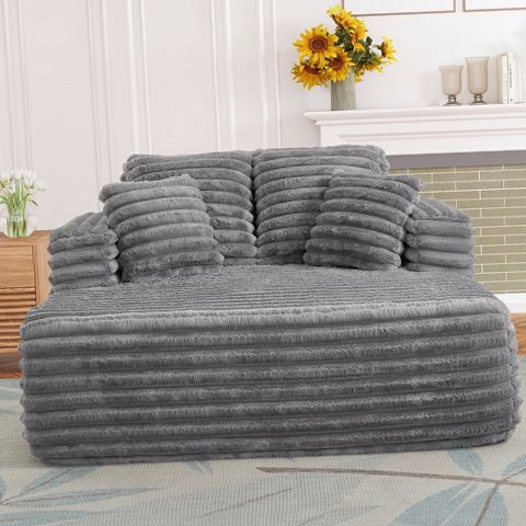 Muumblus Oversized Chaise Lounge Chair, Plush Corduroy Upholstered