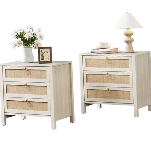 SICOTAS 26.78"W White Nightstand 3 Drawer Dresser Set of 2, Boho Night  Stands | eBay