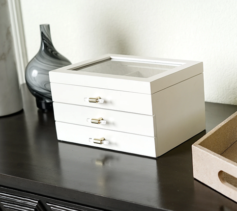 Hives and Honey 1321-694 Dani White Jewelry Box with Glass Top, 2