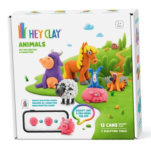 Fat Brain Toys Hey Clay Animals Air Dry Clay Kit with 12 Multi