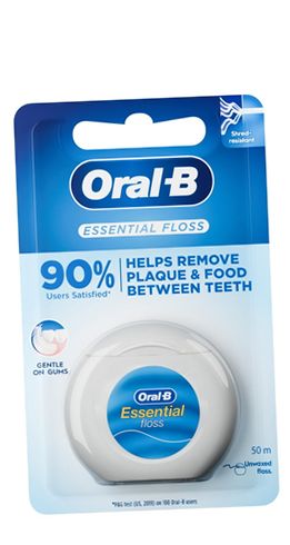 Oral-B Unwaxed Dental Floss, Silky Smooth Texture, Mint Flavor, 50