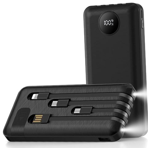 Yelomin 20000mAh Power Bank with 4 Built-In Cables, LED Display