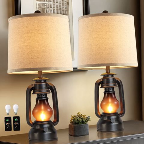 JUJUYUYOP Farmhouse Lantern Table Lamp Set of 2 with Dual USB