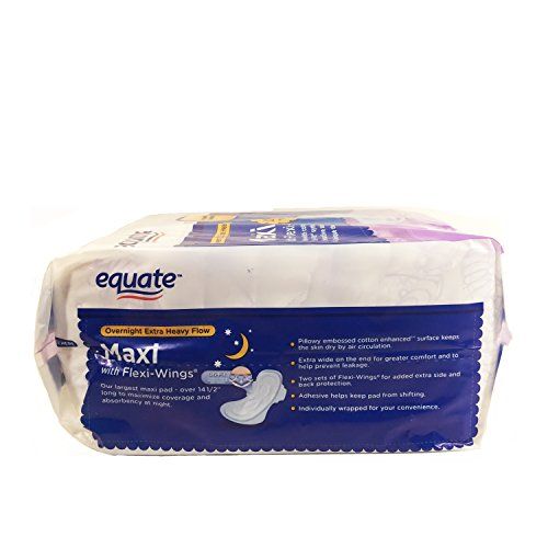 Equate EQT03013 Overnight ExtraHeavy Flow Maxi Pads with Wings, 20
