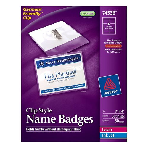 Avery 74536 Garment Friendly Clip Style Name Badges 3 X 4 Inches 