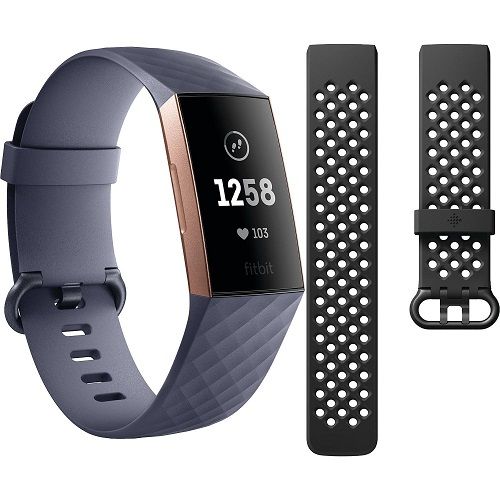 navy and rose gold fitbit