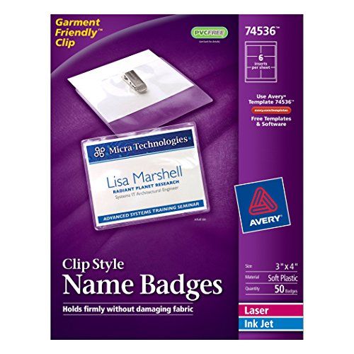 Avery 74536 Garment Friendly Clip Style Name Badges, 3 x 4 Inches
