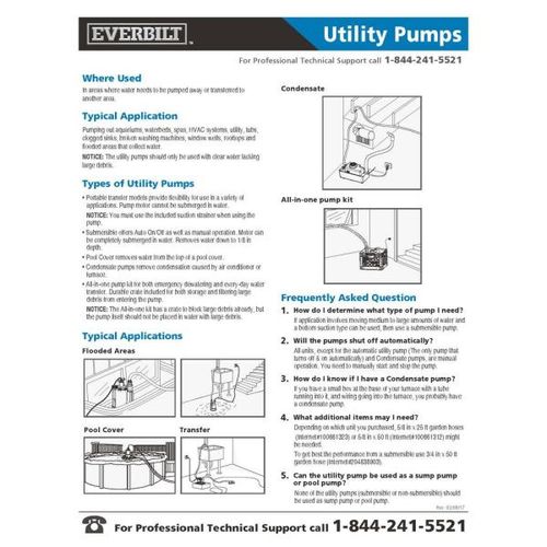 Everbilt UT00801 1/6 HP Submersible Utility Pump eBay